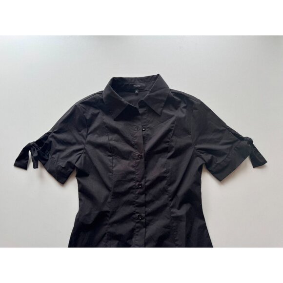 THEORY Black Stretch Cotton Poplin Tie Sleeve A-Line Midi Shirt Dress, Size M - Picture 6 of 16